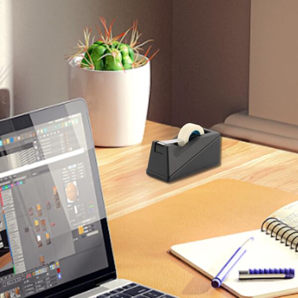 Ofis ve Ev İçin Bant Kesici - Ergonomik, Kaydırmaz Taban, 19mm x 33m Uyumlu Bant Makinesi, Siyah