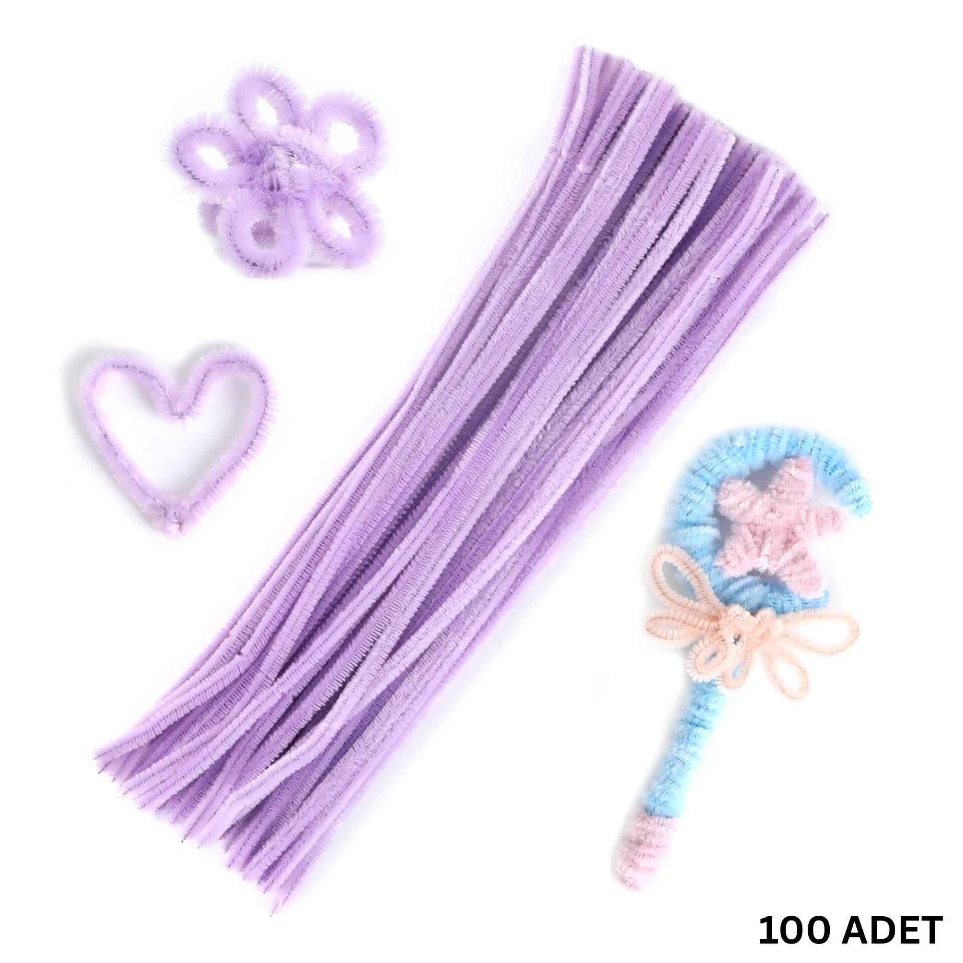 Şönil Tel, El İşi, DIY, Hobi ve Çiçek Yapım Teli, Lila, 100 Adet, 6 mm - 30 Cm