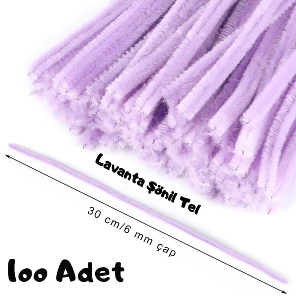 Şönil Tel, El İşi, DIY, Hobi ve Çiçek Yapım Teli, Lila, 100 Adet, 6 mm - 30 Cm