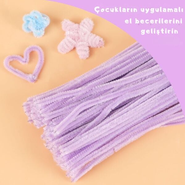 Şönil Tel, El İşi, DIY, Hobi ve Çiçek Yapım Teli, Lila, 100 Adet, 6 mm - 30 Cm