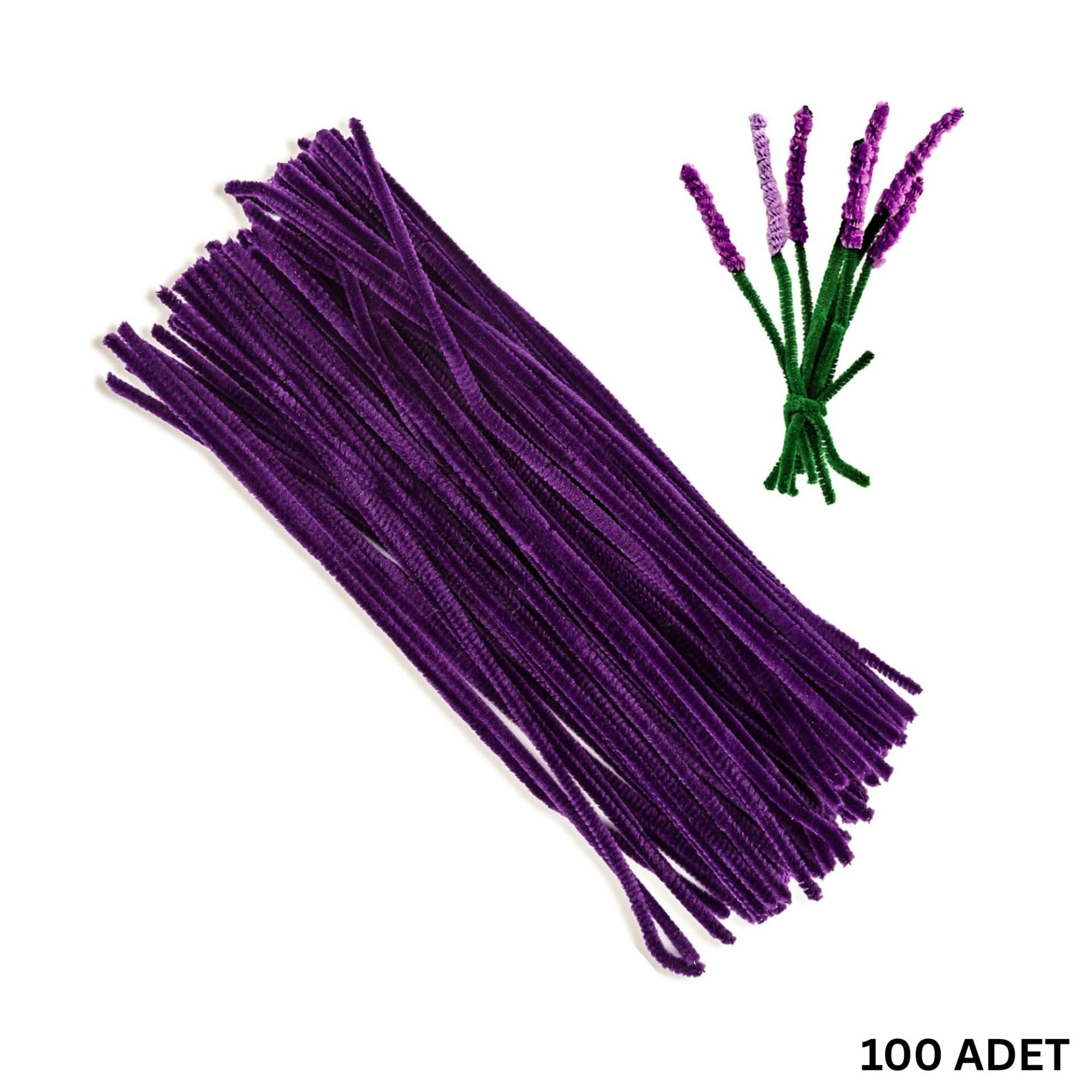 Şönil Tel, El İşi, DIY, Hobi ve Çiçek Yapım Teli, Mor, 100 Adet, 6 mm - 30 Cm