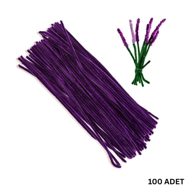 Şönil Tel, El İşi, DIY, Hobi ve Çiçek Yapım Teli, Mor, 100 Adet, 6 mm - 30 Cm