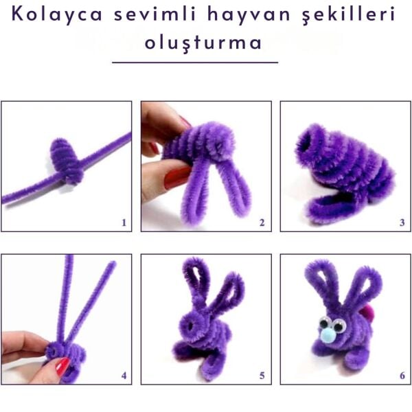 Şönil Tel, El İşi, DIY, Hobi ve Çiçek Yapım Teli, Mor, 100 Adet, 6 mm - 30 Cm