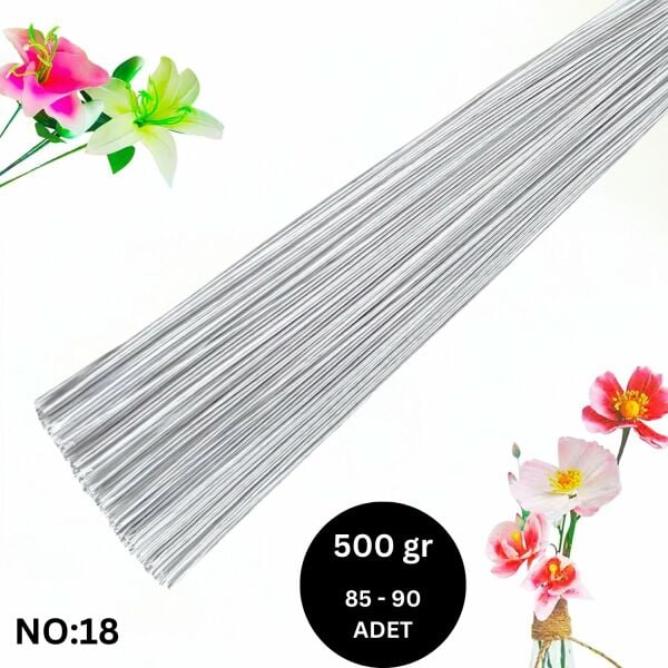 Beyaz Yapay Çiçek Teli, No:18 (1.5 Mm) - Çiçek Aranjman Yapım Teli, 500 gr (85-90 Adet), 60 Cm