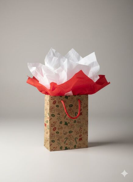 Yılbaşı Tasarımlı Kraft Karton Çanta Seti-25li, Kırmızı İpli Parti, Noel, Hediye Çantası, 12x17 Cm