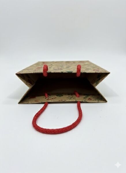 Yılbaşı Tasarımlı Kraft Karton Çanta Seti-25li, Kırmızı İpli Parti, Noel, Hediye Çantası, 12x17 Cm