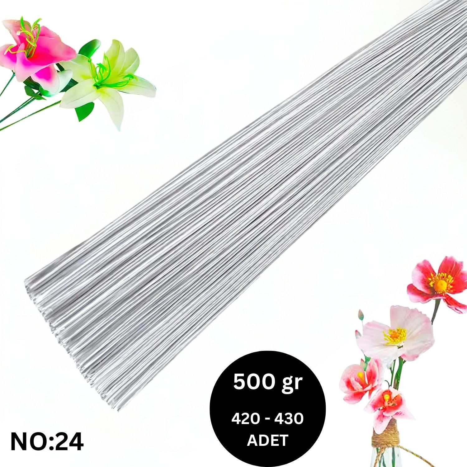 Beyaz Yapay Çiçek Teli, No:24 (1 Mm) - Çiçek Aranjman Yapım Teli, 500 gr (420-430 Adet), 60 Cm