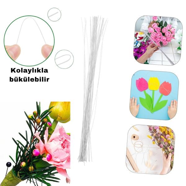 Beyaz Yapay Çiçek Teli, No:24 (1 Mm) - Çiçek Aranjman Yapım Teli, 500 gr (420-430 Adet), 60 Cm