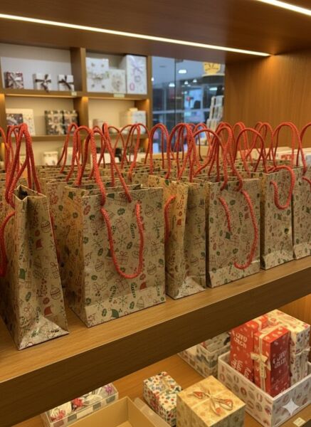 Yılbaşı Desenli Kraft Karton Çanta Seti - 6lı, Kırmızı Saplı Parti, Noel, Hediye Çantası, 12x17 Cm