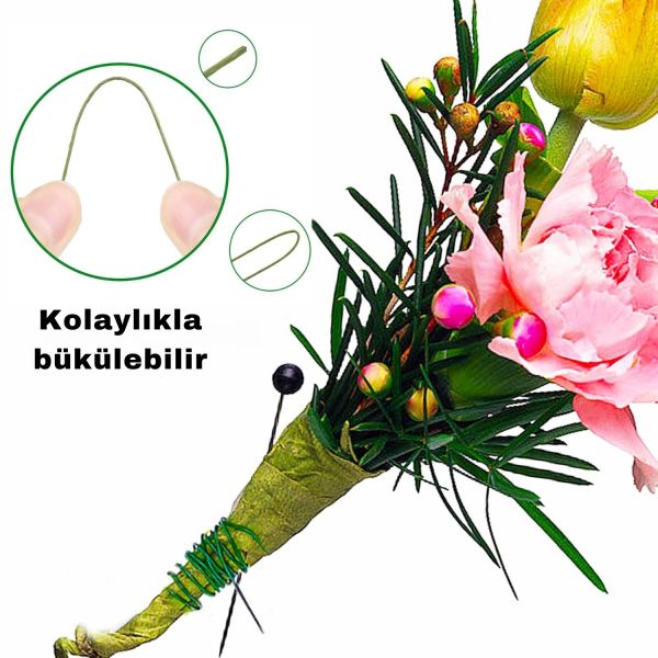 Yeşil Yapay Çiçek Teli, No:24 (1 Mm) - Çiçek Aranjman Yapım Teli, 500 gr (420-430 Adet), 60 Cm