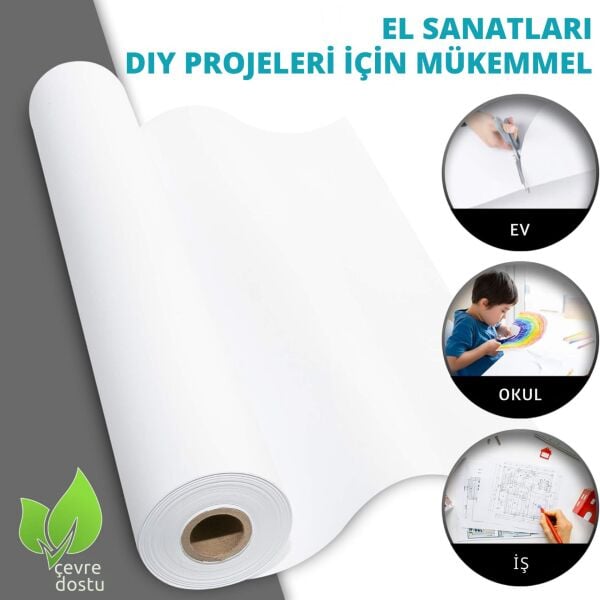 Beyaz Kraft Ambalaj ve Hediye Paketleme Kağıdı, Çift Taraflı Kağıt Rulo, 80 gr - 70 Cm x 50 Metre
