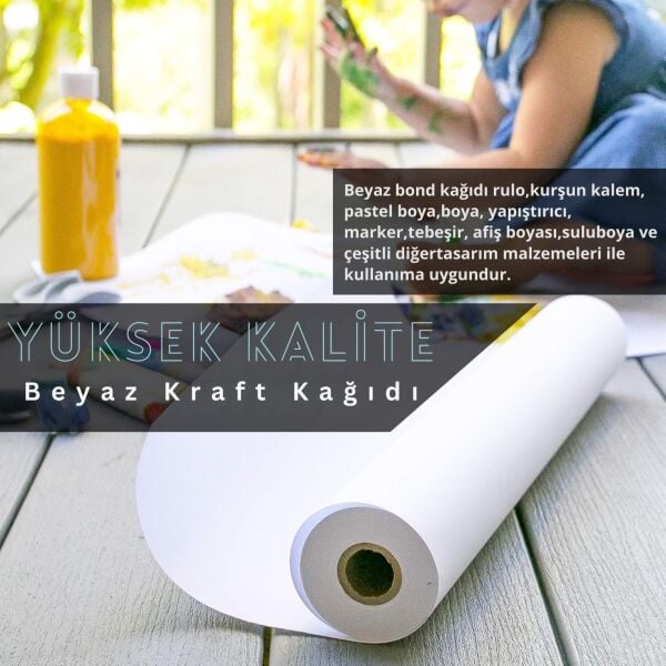 Beyaz Kraft Ambalaj ve Hediye Paketleme Kağıdı, Çift Taraflı Kağıt Rulo, 80 gr - 70 Cm x 50 Metre