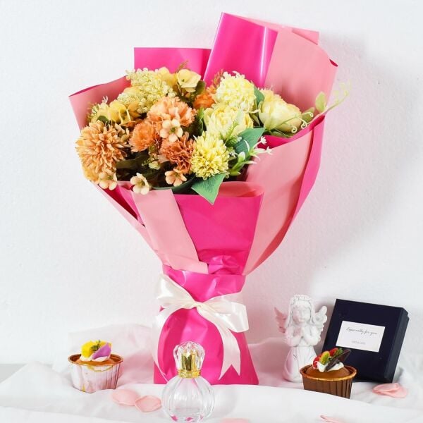 Çiçek Ambalaj Kağıdı 5li, Çift Yüzlü Mat Şeffaf Buket Sargı Kağıdı, Açık & Koyu Pembe, 58x58 Cm