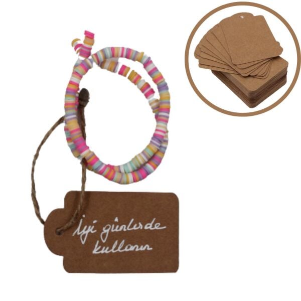 Özel Baskı Delikli Kraft Hediye Paketleme Etiketi , Boş Hediye Not Kartı, 100 Adet