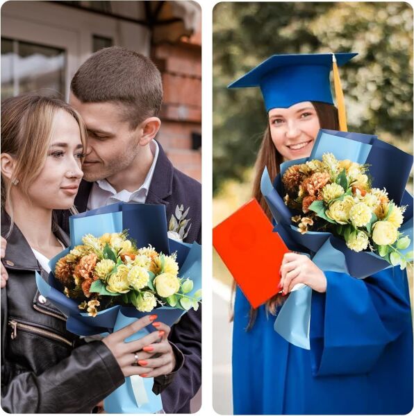 Çiçek Ambalaj Kağıdı 20li, Çift Yüzlü Mat Şeffaf Buket Sargı Kağıdı, Açık & Koyu Mavi, 58x58 Cm