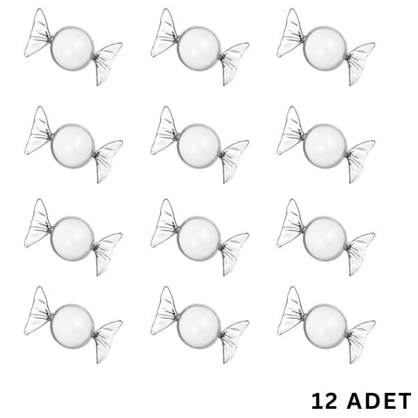 Şeffaf Hediyelik Şeker Şekilli Kutu, Dekoratif Şekerleme, Çikolata Kutusu, 8,5 x 4 x 5 cm, 12 Adet