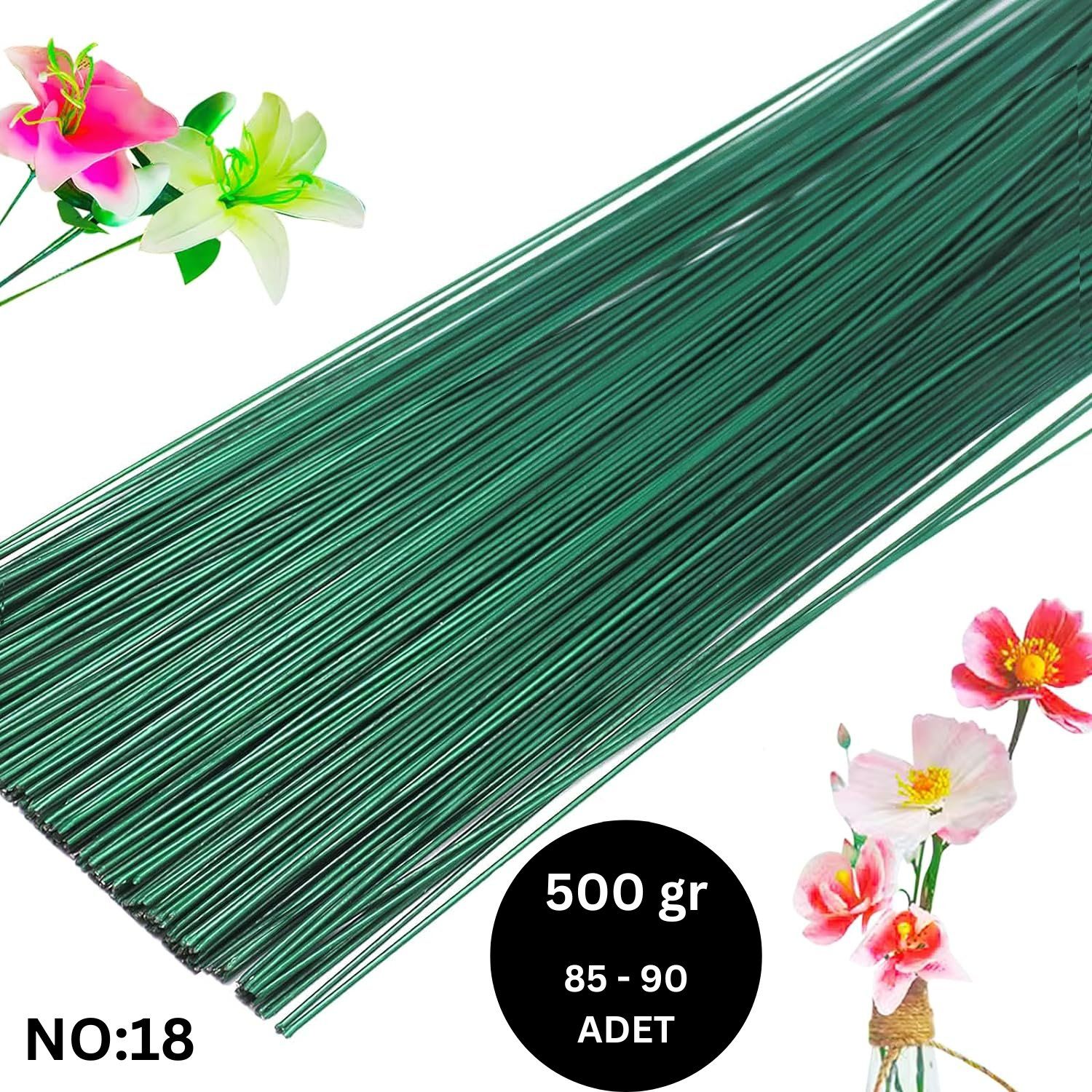 Yeşil Yapay Çiçek Teli, No:18 (1.5 Mm) - Çiçek Aranjman Yapım Teli, 500 gr (85-90 Adet), 60 Cm
