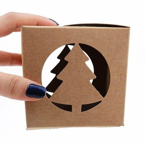 Yılbaşı Çam Ağacı Kesim Kraft Hediye Kutu, 12 Adet, Parti, Dekor, Süs Kutusu, 9 x 9 x 8.5 Cm