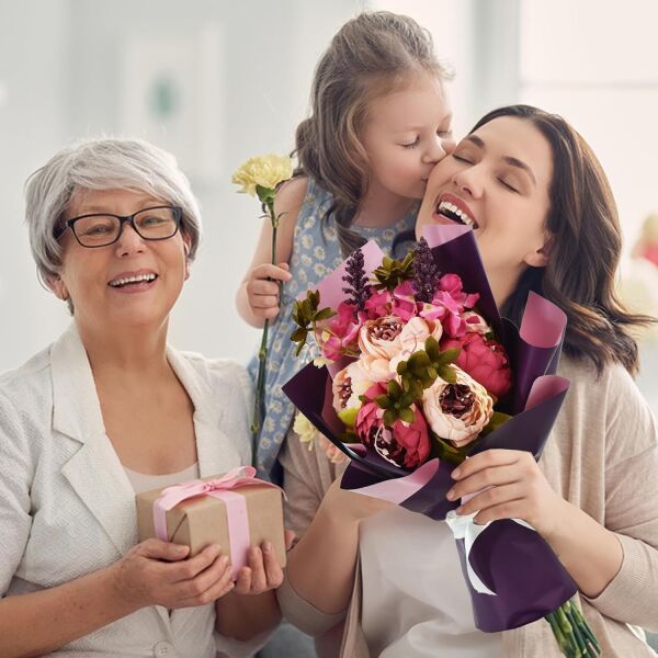 Çiçek Ambalaj Kağıdı 20li, Çift Yüzlü Mat Şeffaf Hediye Buket Sargı Kağıdı, Mor & Pembe, 58x58 Cm