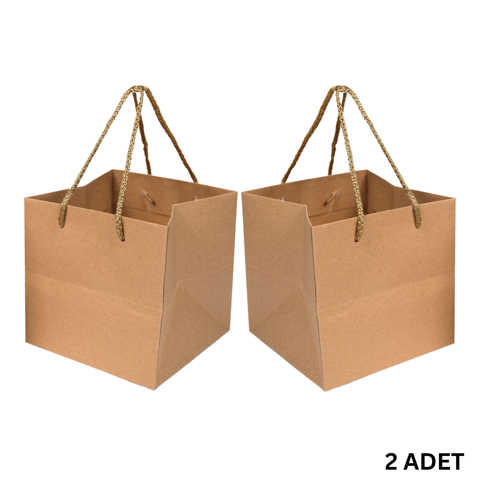 Kraft Karton Pasta Çanta, Kare Taban, Körüklü, İpli Hediye Taşıma Çantası, 24x24x24 Cm, 2li Paket
