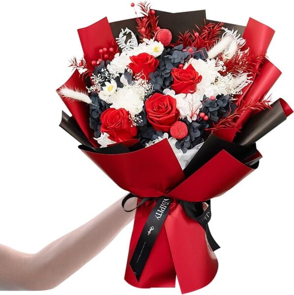 Çiçek Ambalaj Kağıdı 5li, Çift Yüzlü Mat Şeffaf Hediye Buket Sargı Kağıdı, Kırmızı & Siyah, 58x58 Cm