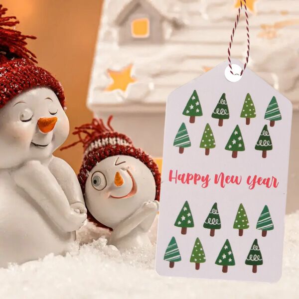 Yılbaşı Çam Ağaçları Temalı Hediye Etiketi, Yeniyıl Paketleme Kartı-Happy New Year, 50 Adet, 4,5x8Cm