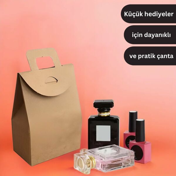 Kraft El Geçmeli Hediye Çantası (20'li), Kına, Parti için Çerez, Şekerleme Kutusu, No:3, 10x15x6 Cm