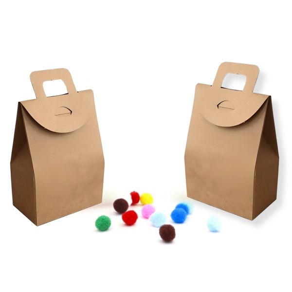 Kraft El Geçmeli Hediye Çantası (20'li), Kına, Parti için Çerez, Şekerleme Kutusu, No:3, 10x15x6 Cm