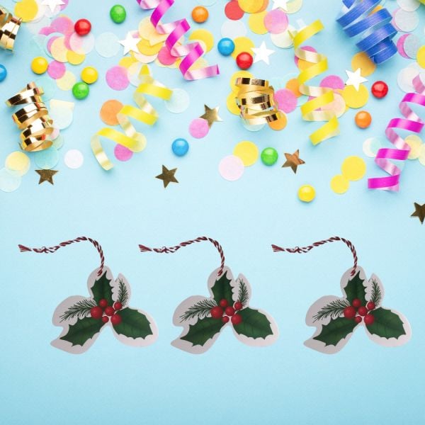 Yılbaşı Kokina Desenli Etiket, Yeniyıl Çam Temalı Sallantı Kartı, 25 Adet