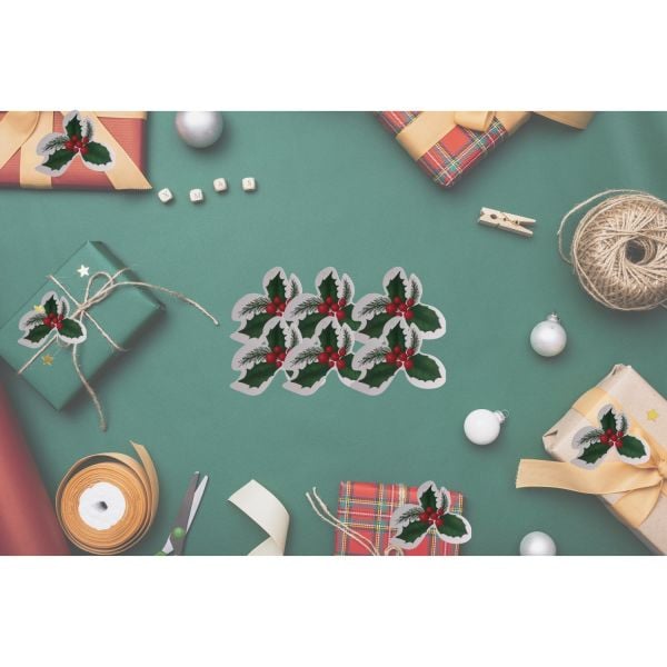 Yılbaşı Kokina Desenli Etiket, Yeniyıl Çam Temalı Sallantı Kartı, 25 Adet