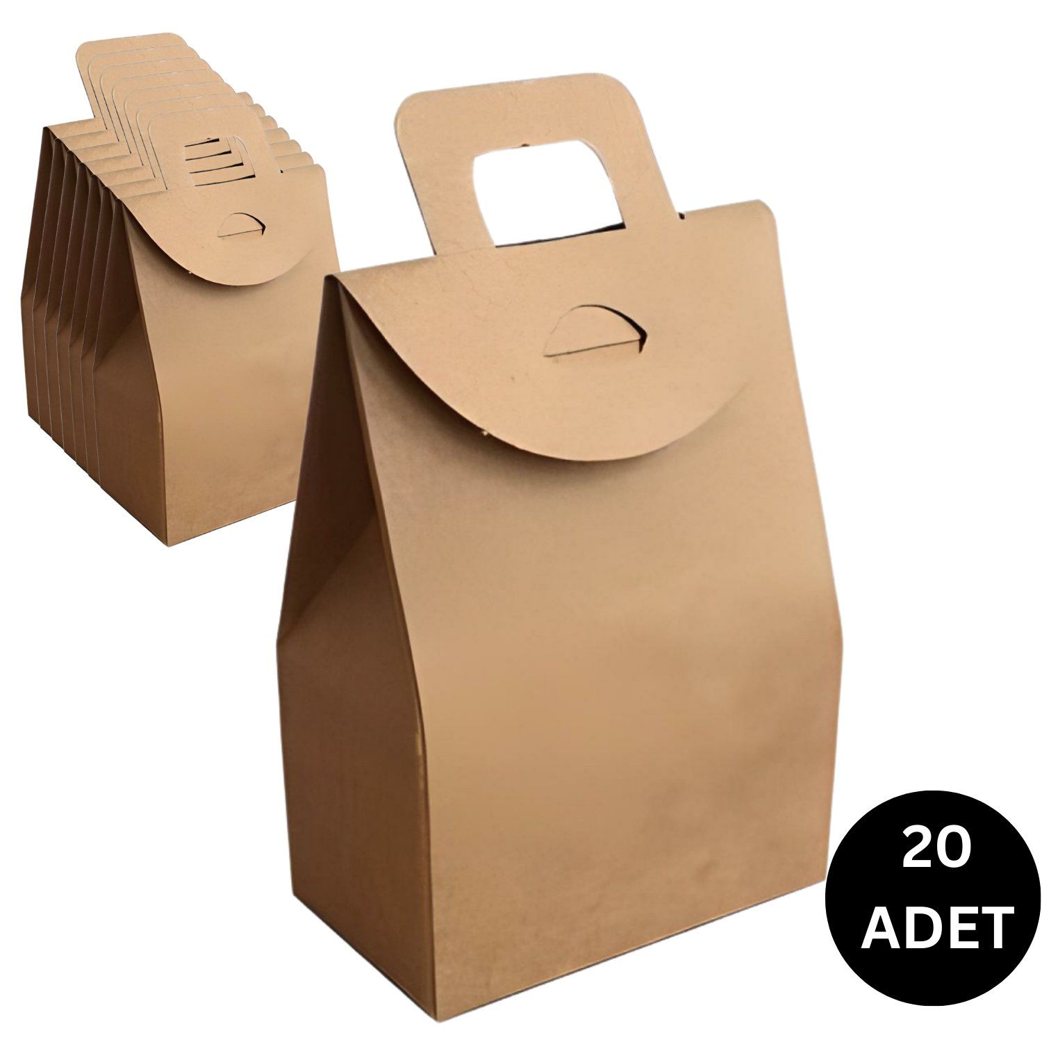 Kraft El Geçmeli Hediye Çantası(20'li), Kına, Parti için Çerez, Şekerleme Kutusu, No:2, 6.5x11x4.5Cm