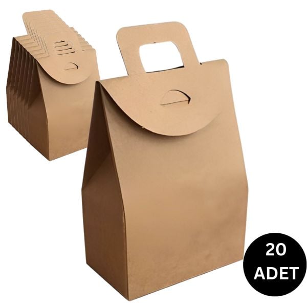 Kraft El Geçmeli Hediye Çantası(20'li), Kına, Parti için Çerez, Şekerleme Kutusu, No:2, 6.5x11x4.5Cm