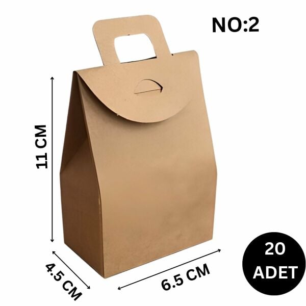 Kraft El Geçmeli Hediye Çantası(20'li), Kına, Parti için Çerez, Şekerleme Kutusu, No:2, 6.5x11x4.5Cm