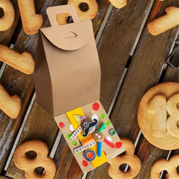 Kraft El Geçmeli Hediye Çantası(20'li), Kına, Parti için Çerez, Şekerleme Kutusu, No:2, 6.5x11x4.5Cm