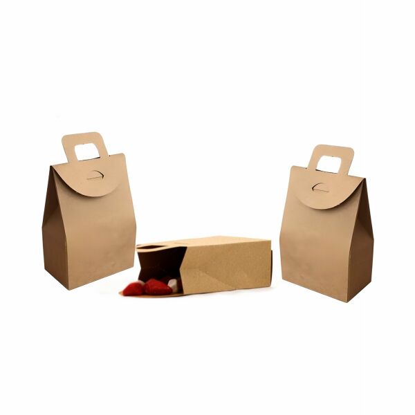Kraft El Geçmeli Hediye Çantası (20'li), Kına, Parti için Çerez, Şekerleme Kutusu, No:1, 5.5x7x4cm