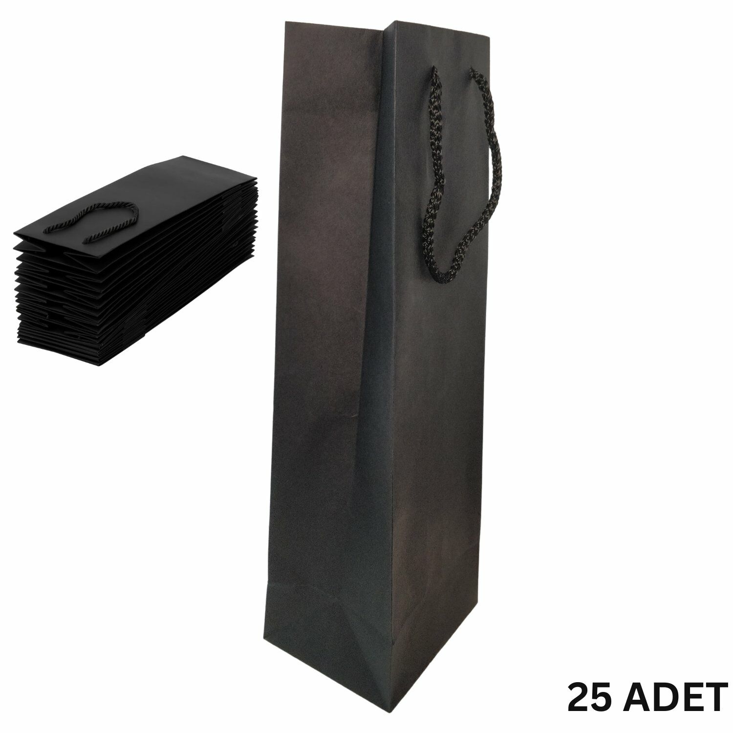 Şişe Taşıma Çantası, Şişelik, Hediye, Alışveriş, Parti için Karton Çanta, Siyah, 25 ADET, 38x12x10CM