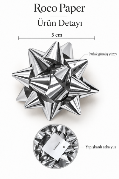 Fiyonk 5 cm Parlak Gümüş  - 12 Adet