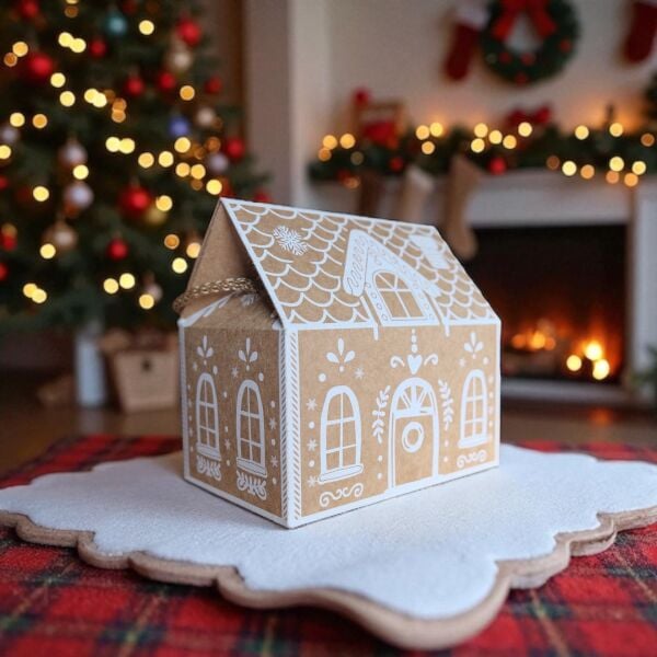 Yılbaşı Ev Tasarımlı Kutu Çanta, Dekoratif Yeniyıl, Düğün Hediye Çantası, Baskılı-12li, 9.5x14.5x15 Cm