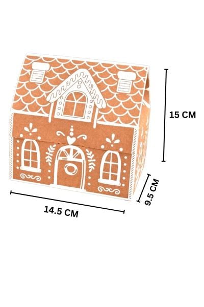 Yılbaşı Ev Tasarımlı Kutu Çanta, Dekoratif Yeniyıl, Düğün Hediye Çantası, Baskılı-12li, 9.5x14.5x15 Cm