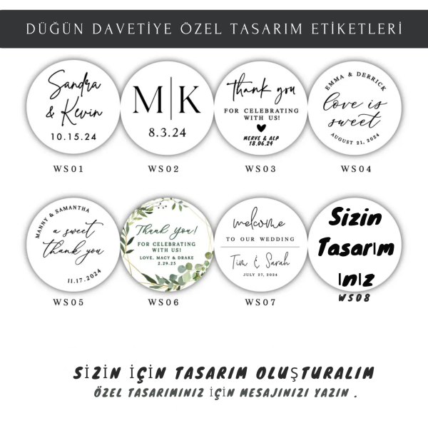 Özel Baskı Düğün Davetiye Sticker Etiketi, 4*4 cm - 70 Adet - WS08 - 8