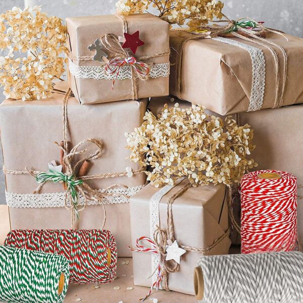 Hediye Paketleme, Ambalaj İpi, Marteniçka, DIY İpi, 200 Metre (Twine Baker), Kırmızı-Yeşil-Beyaz