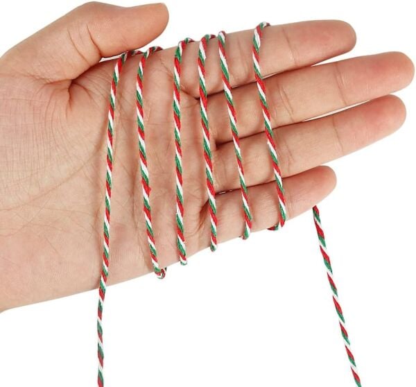 Hediye Paketleme, Ambalaj İpi, Marteniçka, DIY İpi, 200 Metre (Twine Baker), Kırmızı-Yeşil-Beyaz