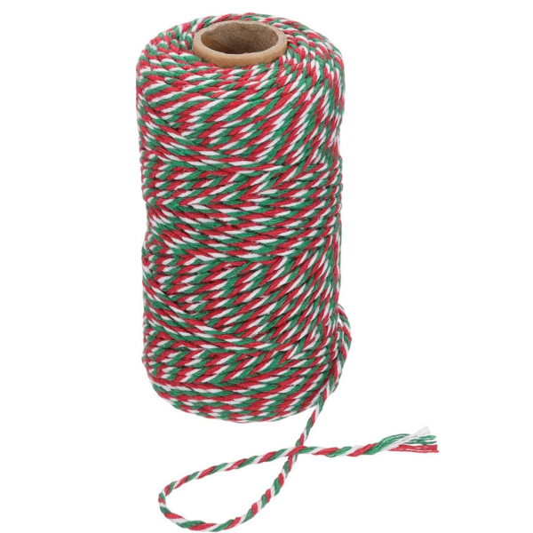Hediye Paketleme, Ambalaj İpi, Marteniçka, DIY İpi, 200 Metre (Twine Baker), Kırmızı-Yeşil-Beyaz