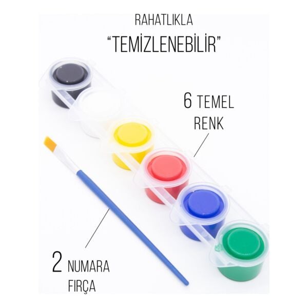 Akrilik Boya ve Fırça Seti, Ana Renkler, 6x5 Ml, Yüksek Pigmentli Krapon, Eva Boyama Hobi Seti