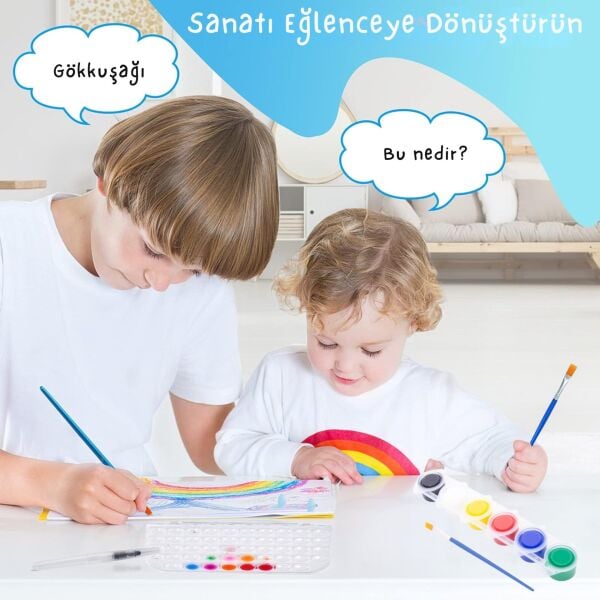 Akrilik Boya ve Fırça Seti, Ana Renkler, 6x5 Ml, Yüksek Pigmentli Krapon, Eva Boyama Hobi Seti