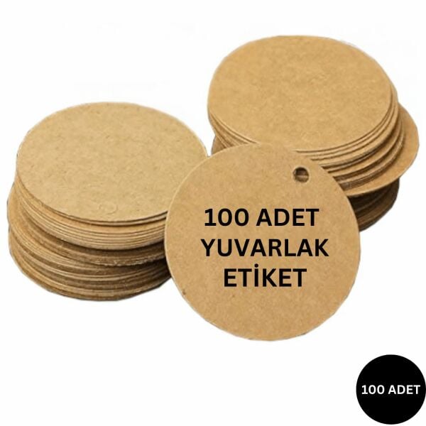 Kraft Ürün Fiyat Etiketi - Yuvarlak Tebrik, Hediye Etiketi - 100 Adet