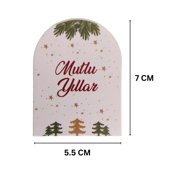 Yılbaşı Mutlu Yıllar Yazılı Hediye Etiketi, Delikli Yeniyıl Paketleme Kartı, 50 Adet, 5,5 x 7 Cm