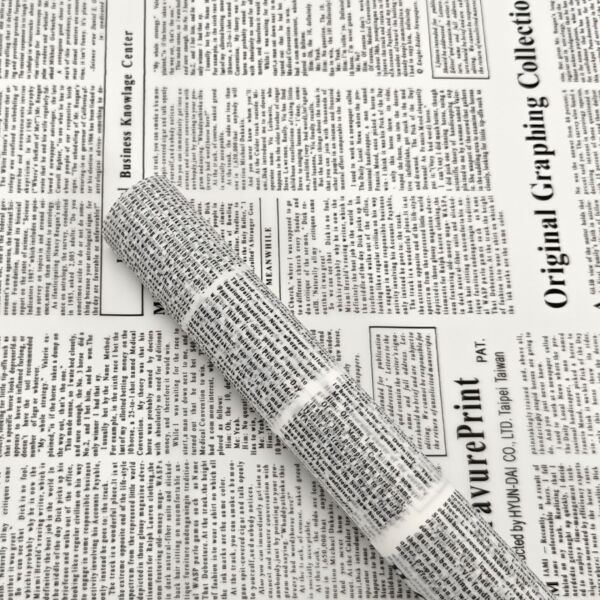 Gazete Desenli Çiçek Ambalaj Kağıdı 5li, Çift Baskı Mat OPP Hediye Buket Kağıdı, Beyaz, 58x58 Cm