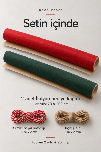 Yeniyıl paketleme Seti Kırmızı ve Koyu yeşil 70*2 mt 2 ip