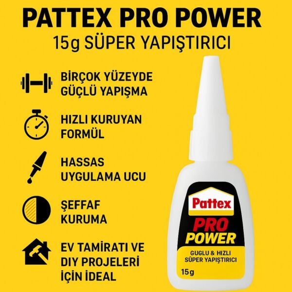 Pattex Pro Power Japon Yapıştırıcı | Güçlü ve Çok Amaçlı Süper Tutkal, 15gr